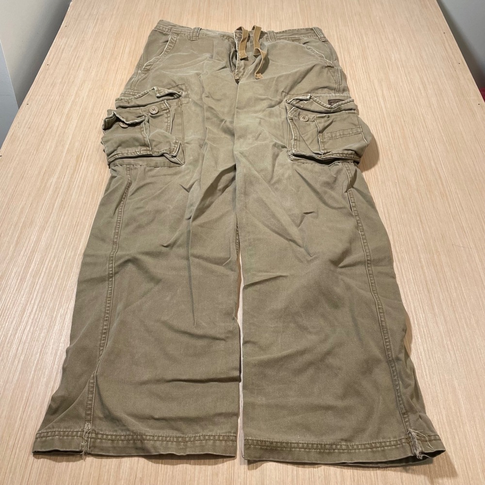 Aeropostale Cargo Pants Mens Khaki Wide Leg Y2K Skater Baggy 33x34